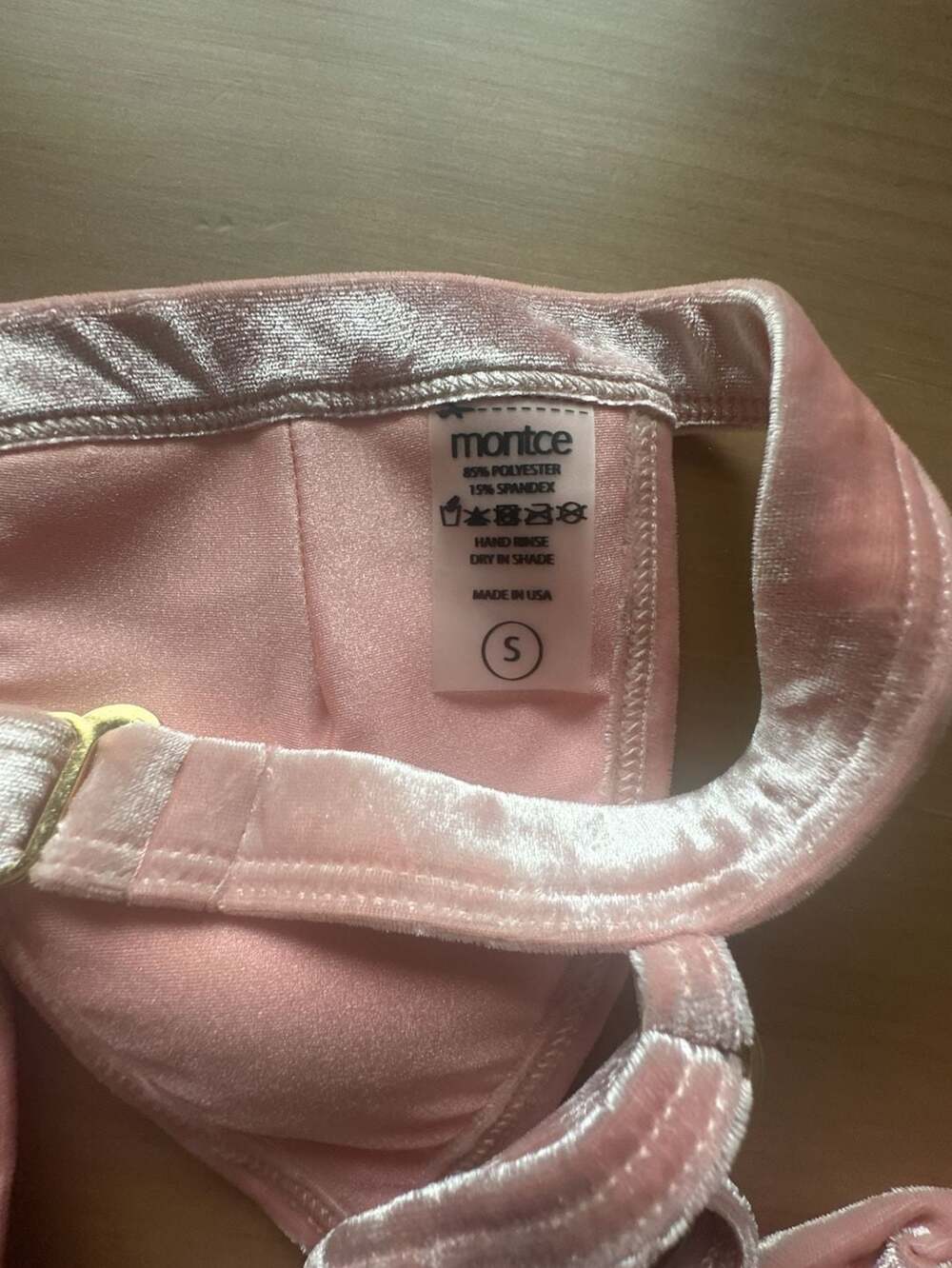 Montce Swim Pink Velvet Ruffle Bikini Set Size S Top M Bottom - Picture 8 of 9